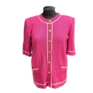 EPOC STEVEN Women's Pink Knit Cardigan Jacket Gold Buttons‎ Trimmed Size XL